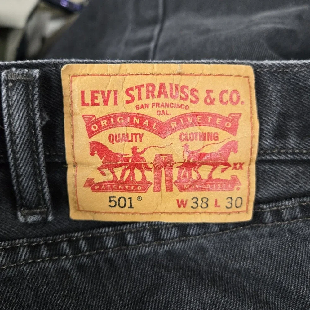 Levi's 501 Men Jeans 38X30‎ Black Denim Original Fit Straight Leg 28.5